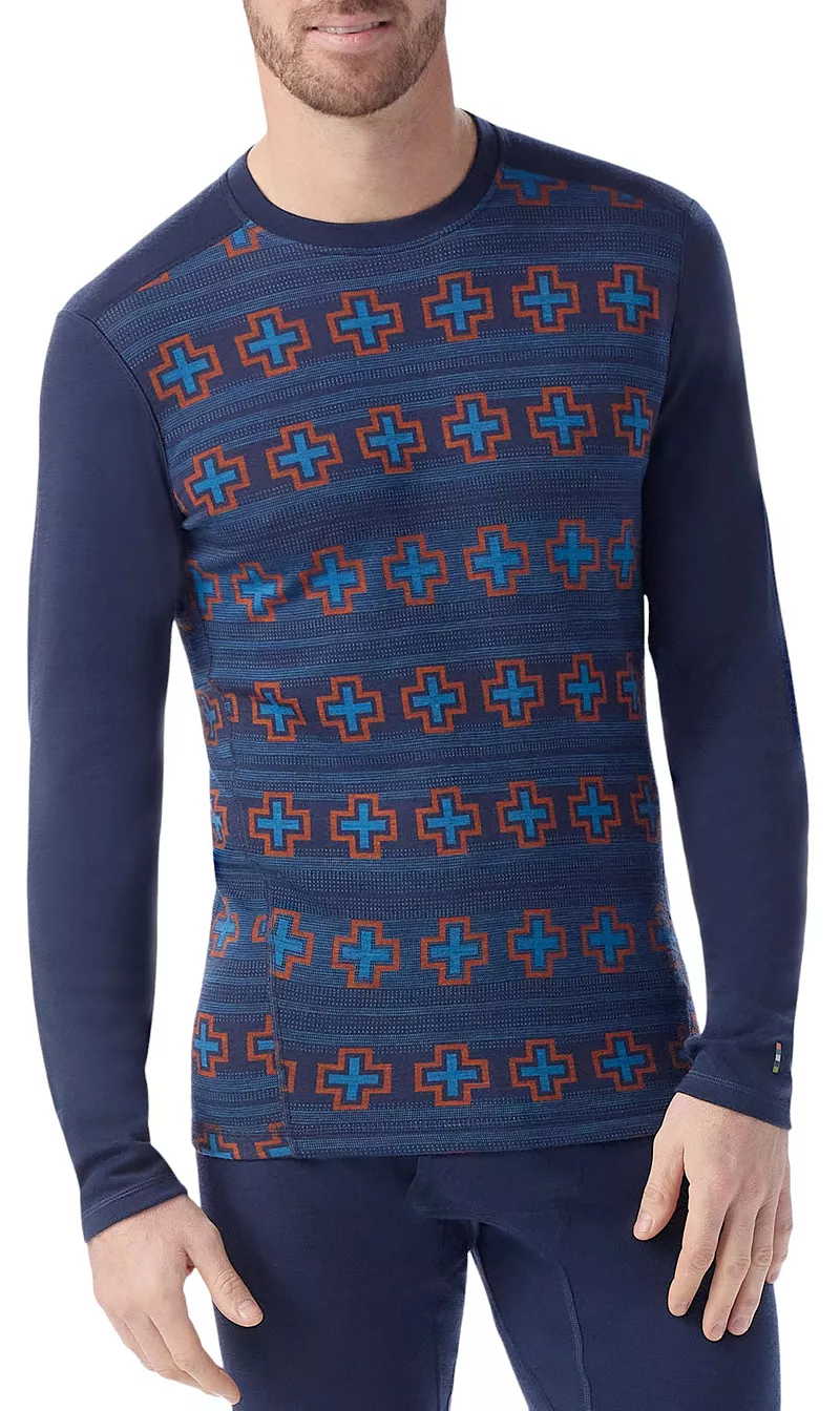 

Мужская рубашка с круглым вырезом Smartwool Merino 250 Baselayer, цвет Deep Navy Paths Crossed