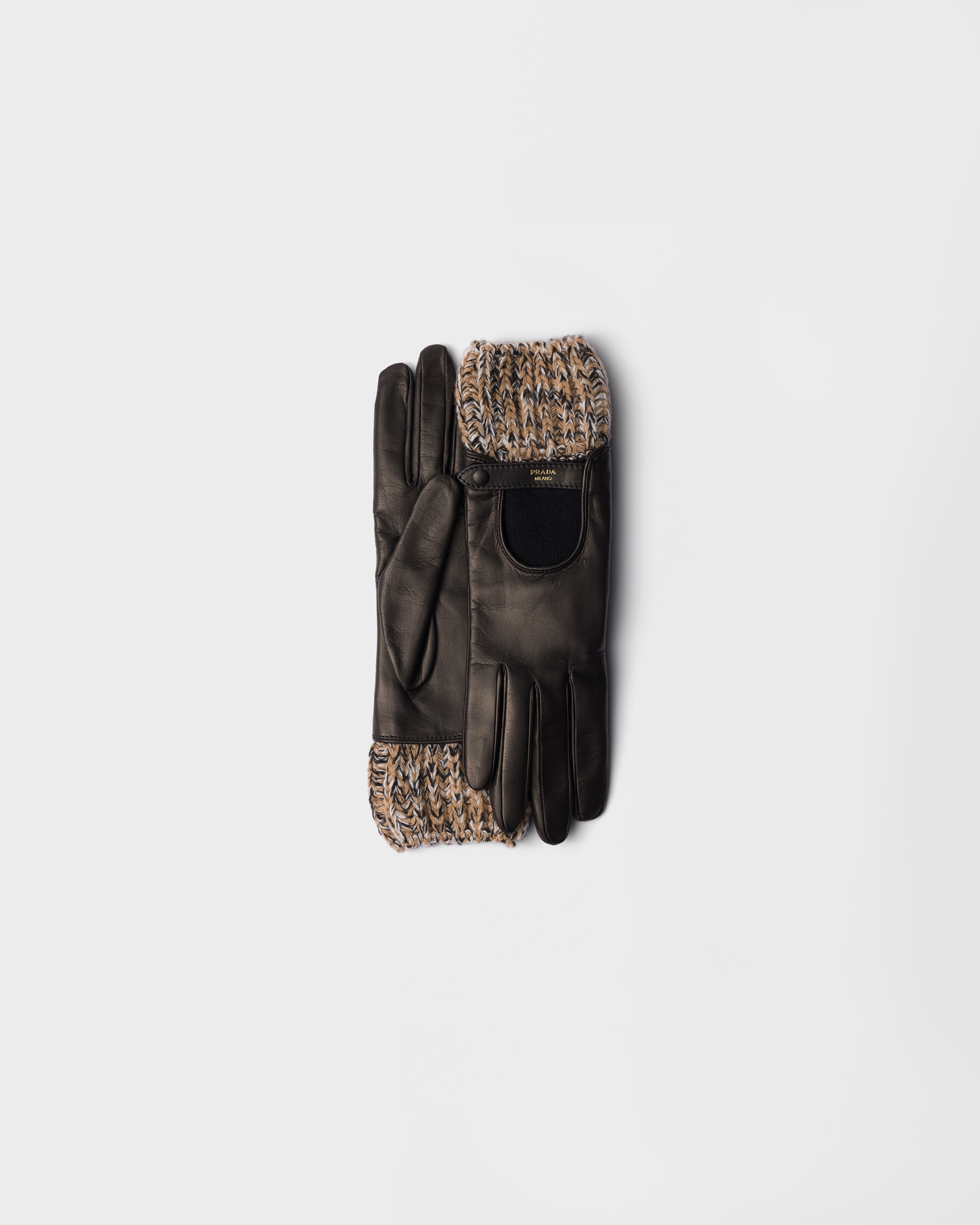 

Перчатки из наппа и вязаного трикотажа меланж Prada, серый