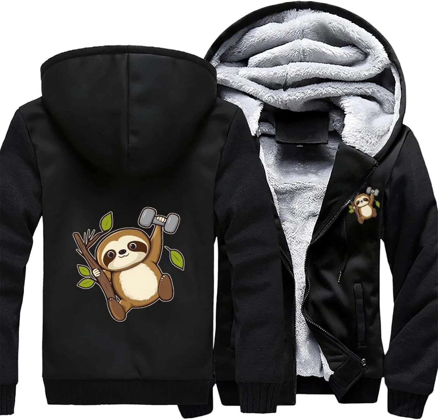 Толстовка с капюшоном Power Sloth для силовых тренировок, теплая, из флиса, с карманами, зимняя — фото 3