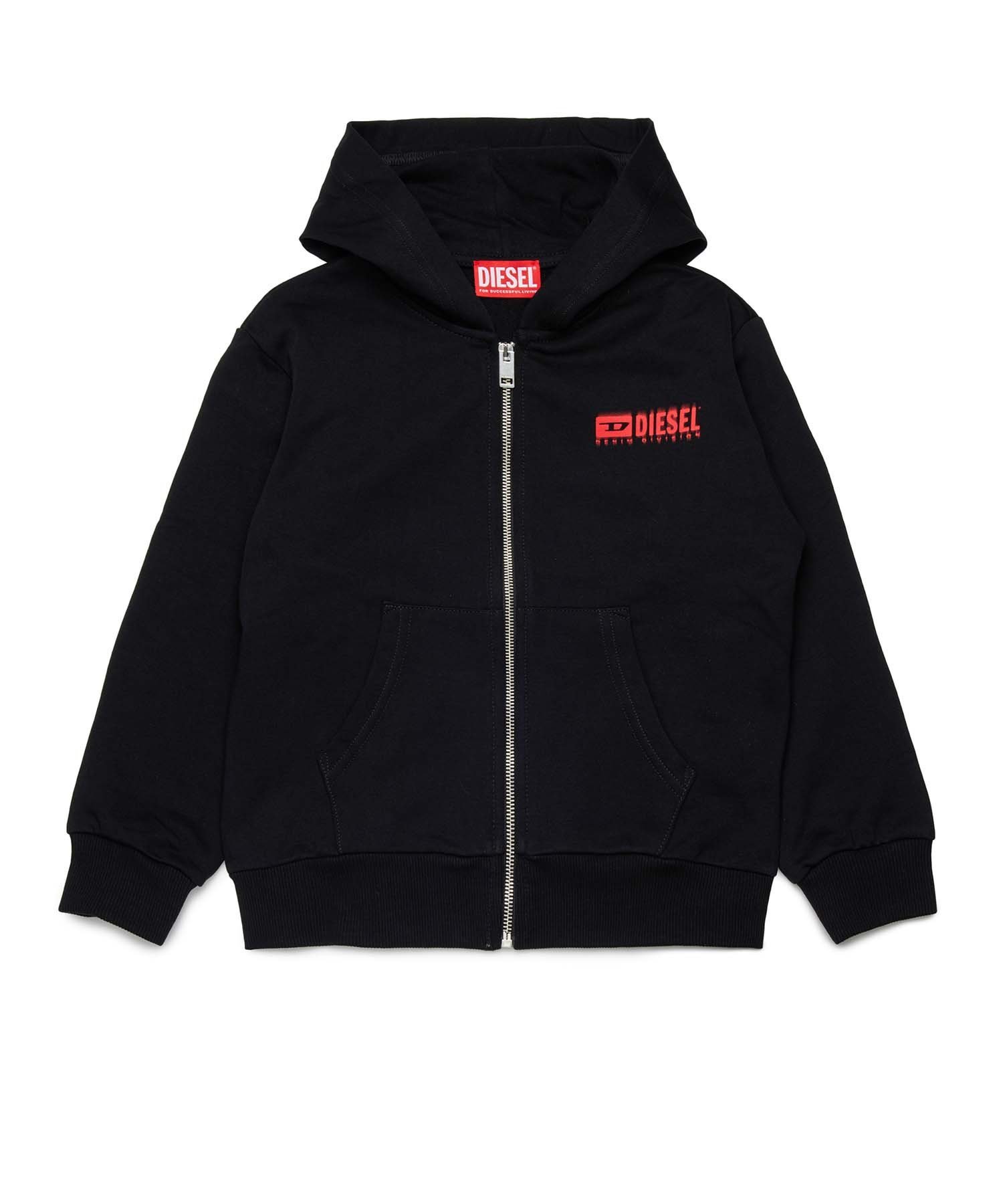 Детская и подростковая толстовка на молнии с логотипом бренда DIESEL, Black x Red
