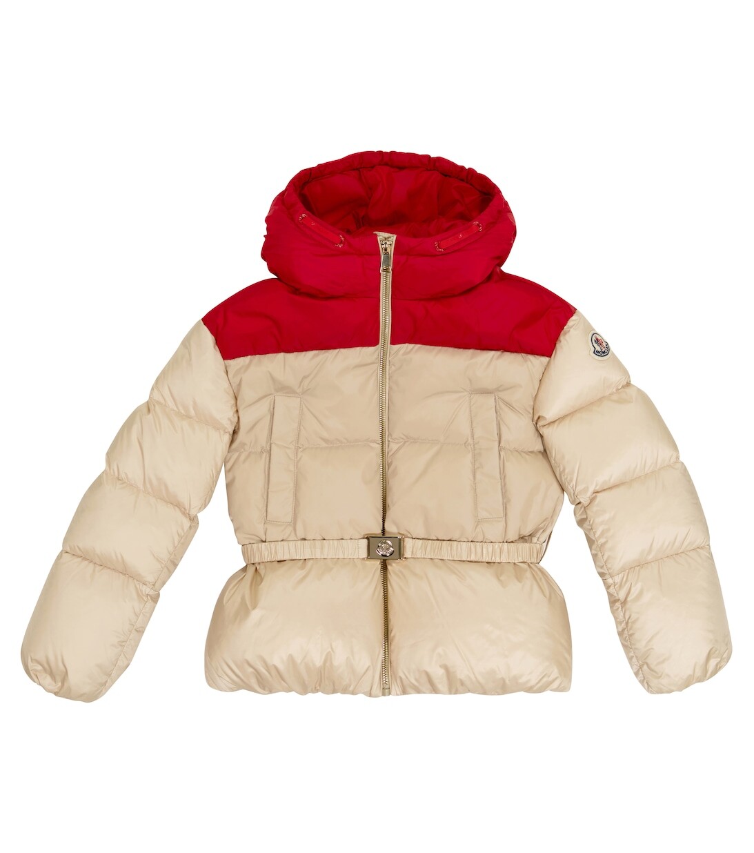 

Пуховик с поясом Moncler Enfant, бежевый