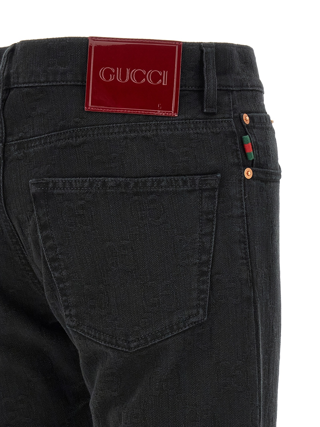Джинсы из джинсовой ткани с жаккардовым узором GG GUCCI, черный — фото 4