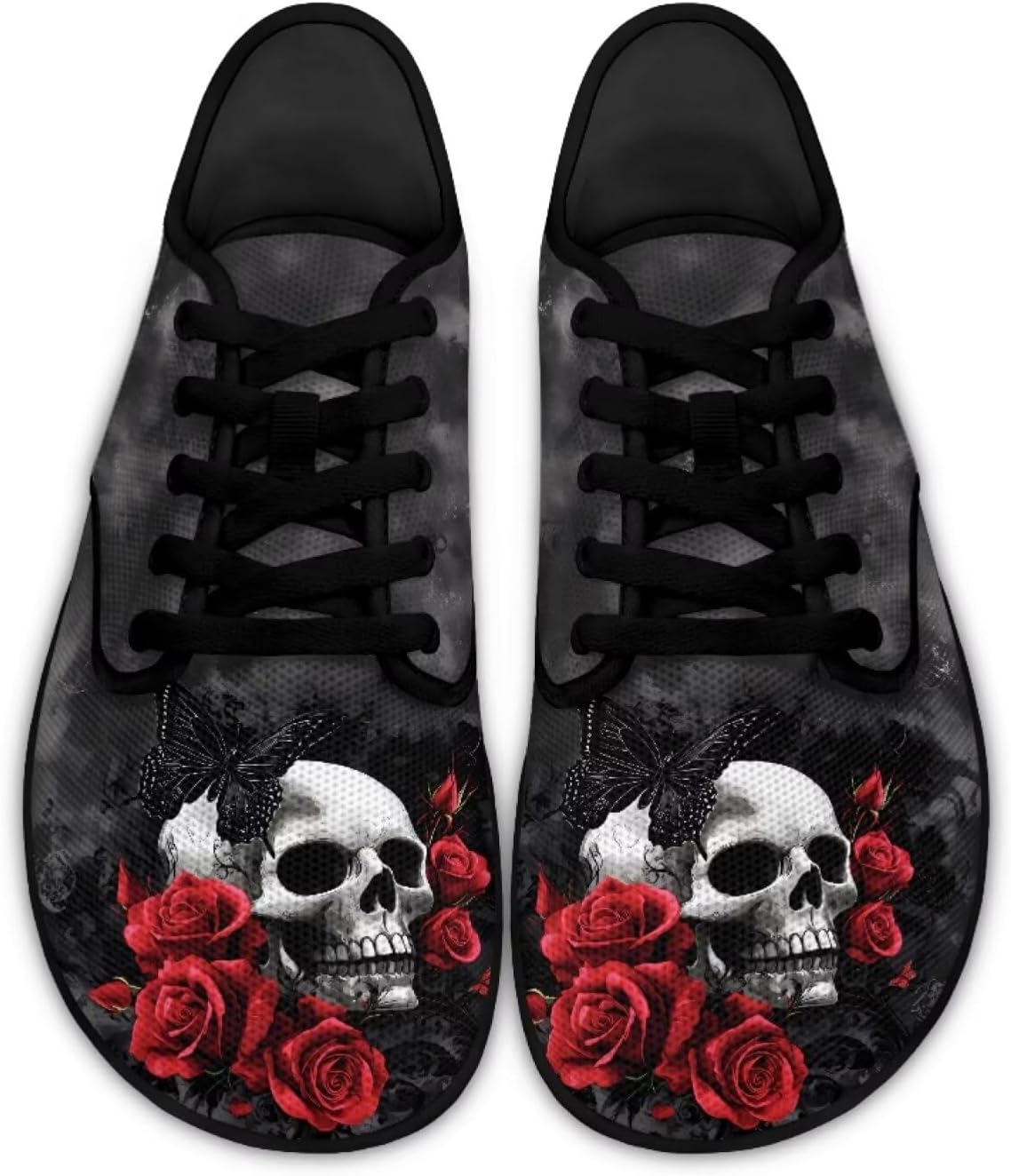 

Женские кроссовки с черепами для ходьбы и бега, модные туфли на шнуровке, лоферы для вождения Ecaestolph, черный