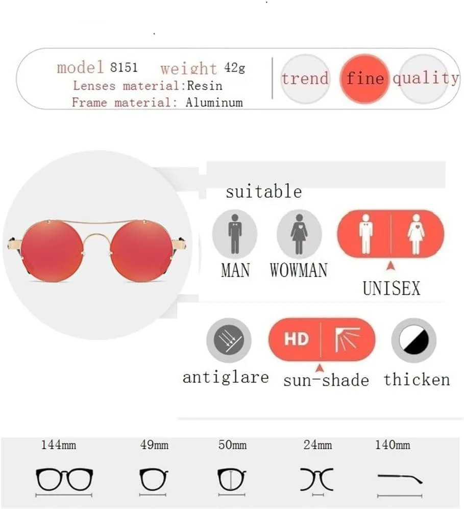 

Ретро круглые солнцезащитные очки в стиле стимпанк для женщин, металлические весенние солнцезащитные очки для мужчин, большие зеркальные линзы generic, Gold Gray