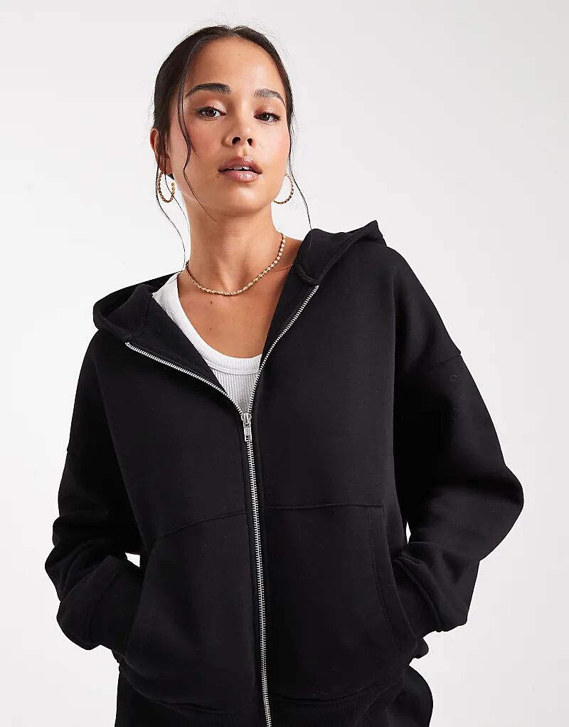 

Толстовка ASOS DESIGN свободного кроя с застежкой-молнией и начесом сзади, черного цвета