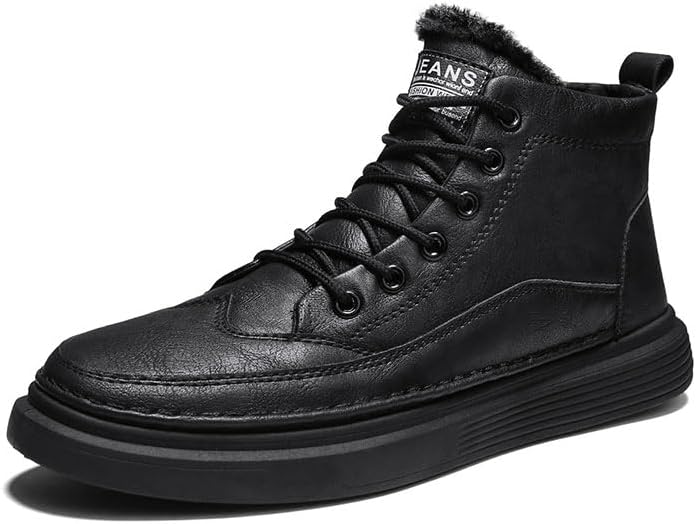 

Мужские высокие ботинки Hhhchpm черные на шнуровке, кожаные, повседневные оксфордские кроссовки, с круглым носком, утепленные флисом, снегоступы для мужчин