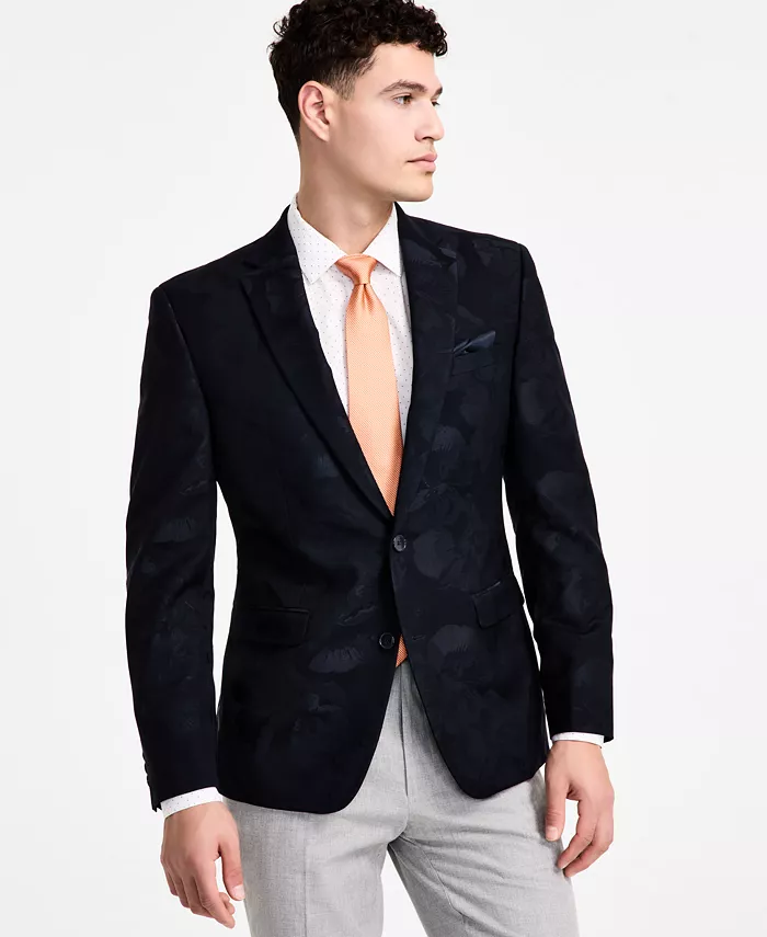 

Мужской вечерний жакет Slim-Fit с жаккардовым цветочным узором Bar III, синий