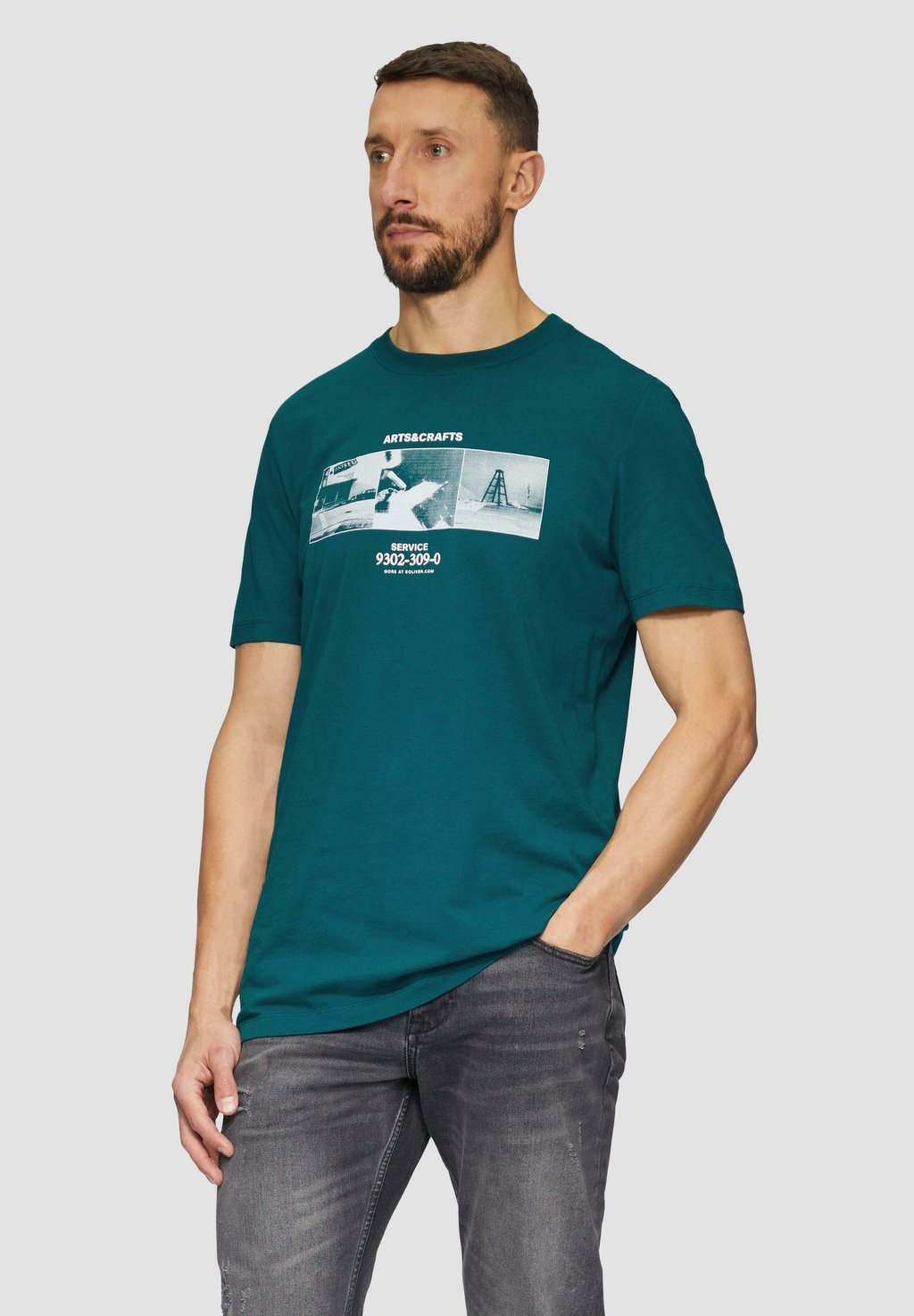 

Футболка с принтом MIT CREW NECK s.Oliver, сине-зеленый
