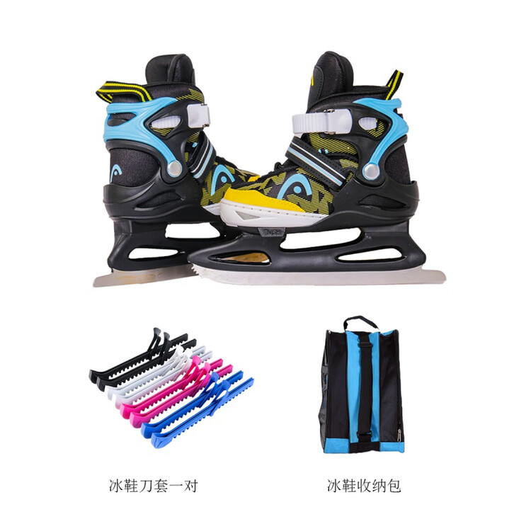 

HEAD Детские коньки для фигурного катания для начинающих, регулируемые, черные и синие, с защитой лезвий и сумкой, размер L (36-41 см)