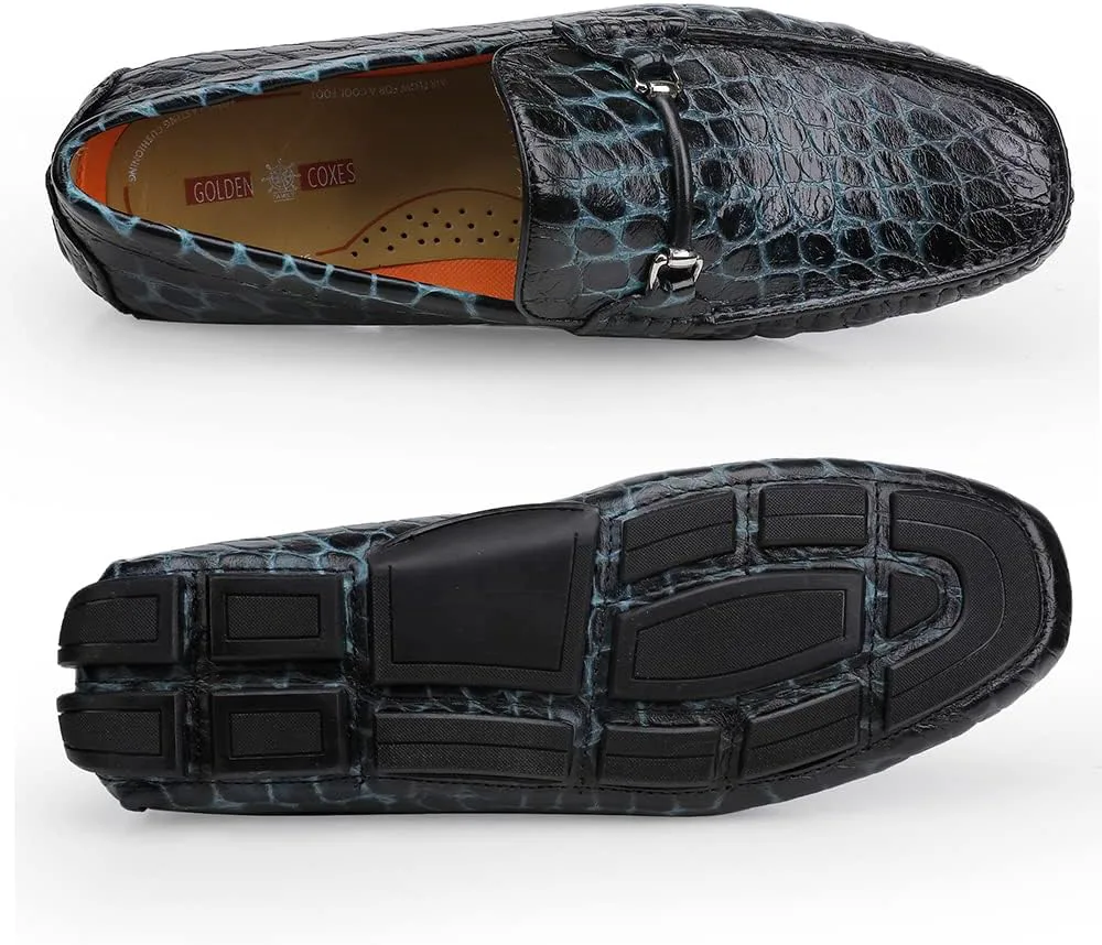 

Мужские кожаные мокасины для вождения с принтом под аллигатора, слипоны, пенни-лоаферы GOLDEN COXES FAMILY, синий