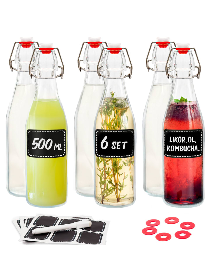 

Набор из 6 стеклянных бутылок объемом 500 мл с откидной крышкой Praknu