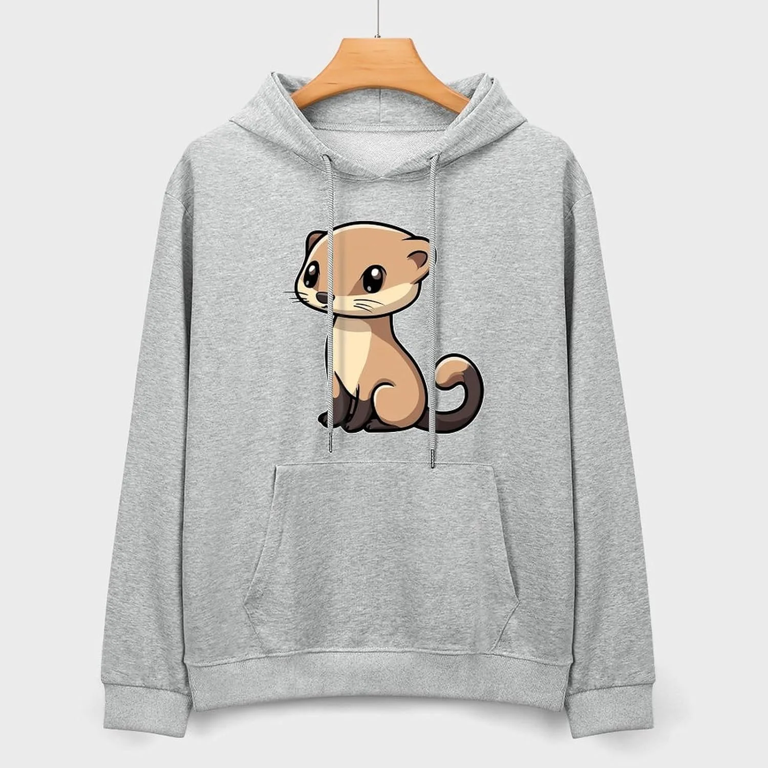 Модный худи Cute Weasel для мужчин, хлопковый свитшот с карманом Generic, серый — фото 3