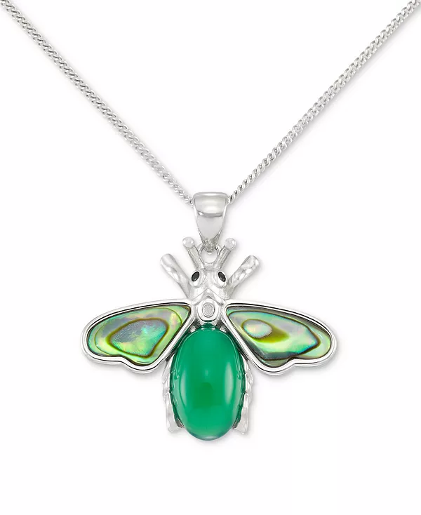 

Ожерелье с подвеской в виде пчелы из зеленого агата, морского ушка и марказита, 18 дюймов, из стерлингового серебра Macy'S, marcasite