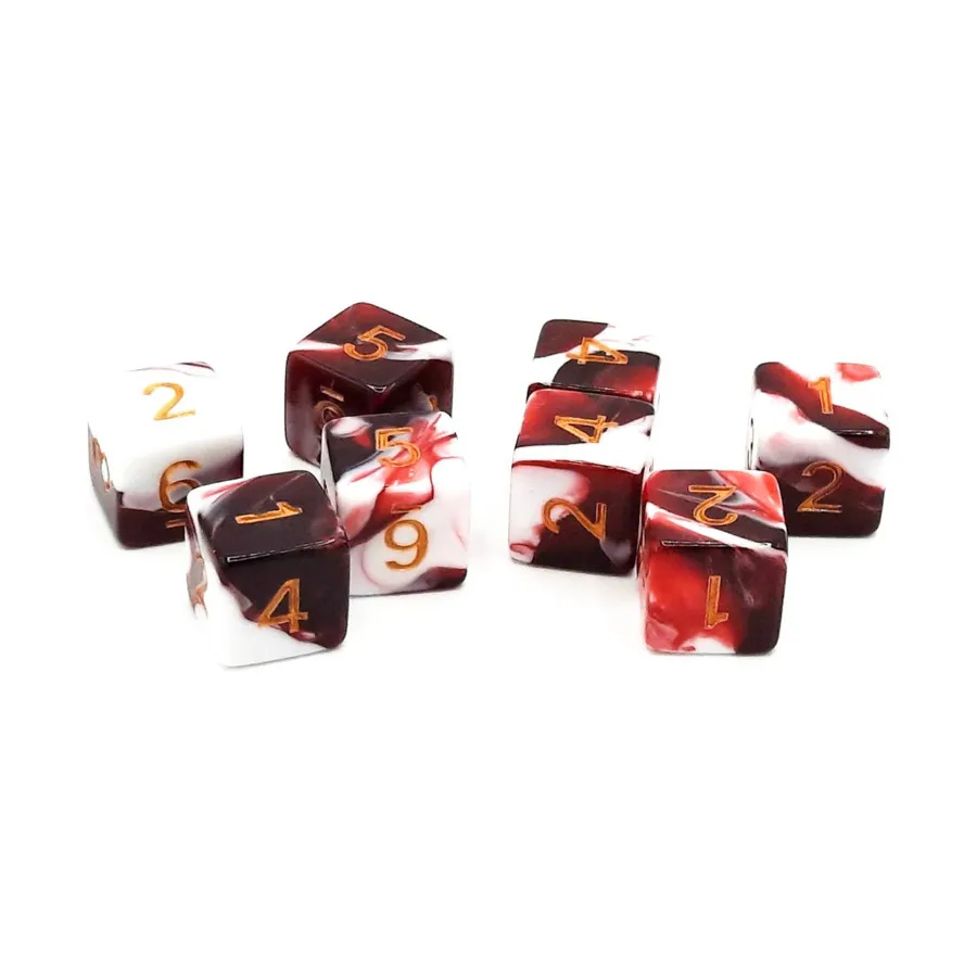 

Набор d6 — кроваво-красный и белый с золотом (8), Acrylic-Resin Dice - Vorpal (d6s)