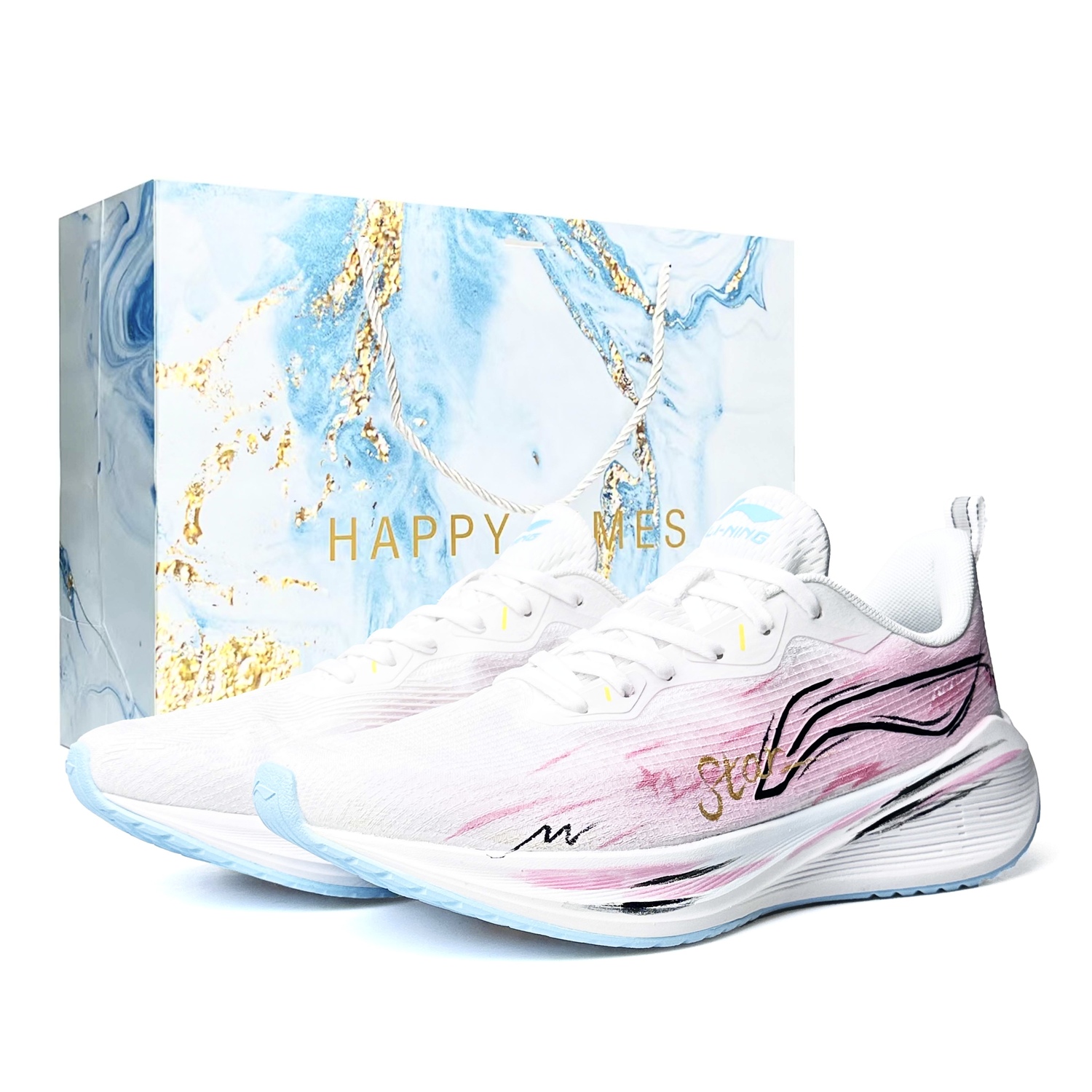 

Кроссовки Li Ning Wuyue с амортизацией и противоскользящим покрытием, низкие, повседневные, для проверки физической подготовки, медицинского осмотра, поездок по городу., розовый белый (синий special shopping bag)