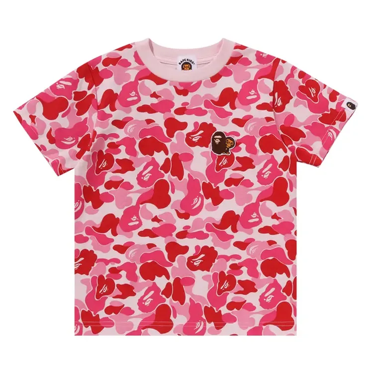 Детская футболка BAPE Kids ABC Camo Ape & Milo One Point Tee, розовая