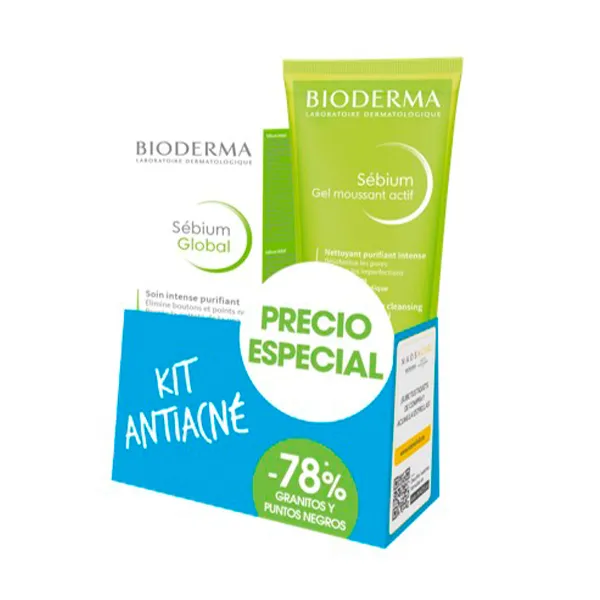 

Лечение прыщей и черных точек Sébium Pack Global + Gel Moussant Actif Bioderma, 2 UD