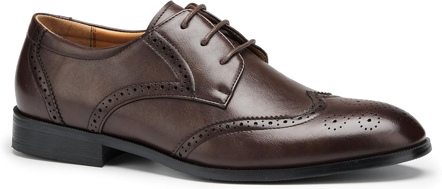 

Мужские классические оксфорды, круглый носок, перфорированные детали, резиновая подошва, деловой формальный стиль Generic, Coffee