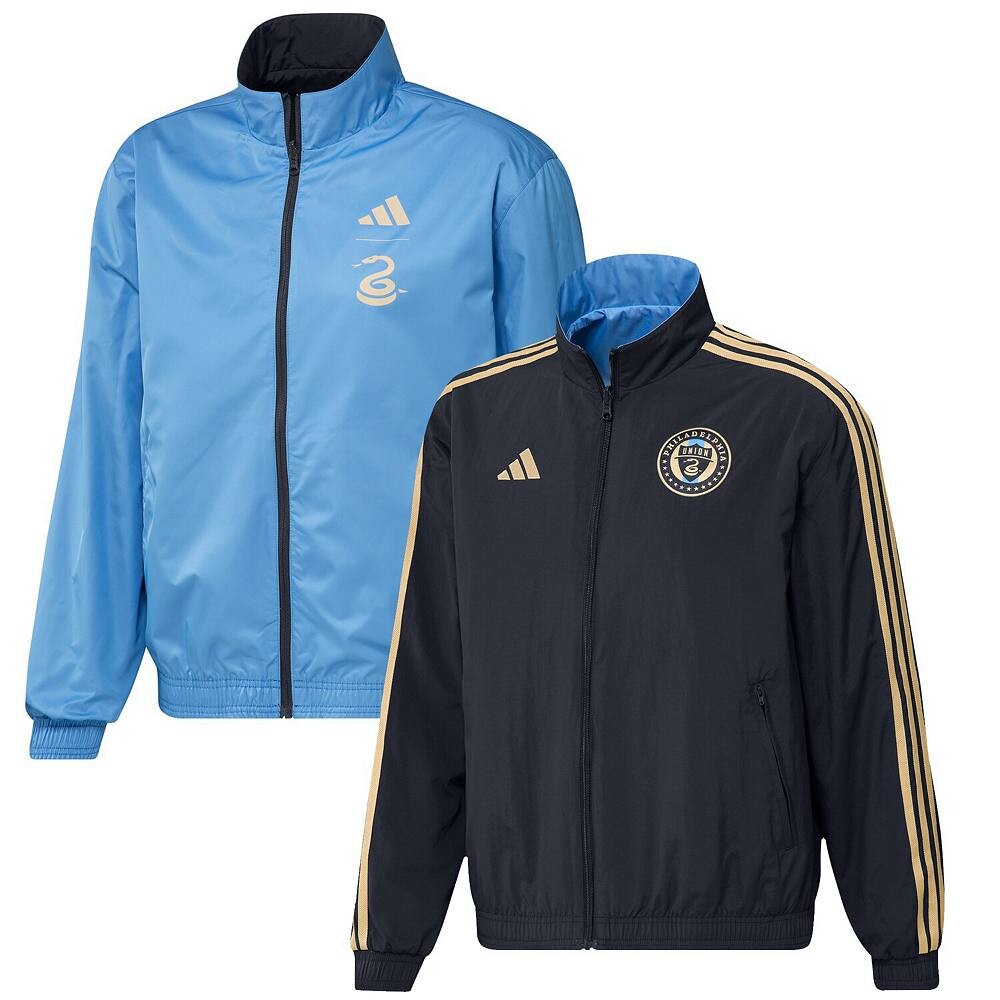 

Мужская двусторонняя командная куртка adidas темно-синего/голубого цвета с молнией во всю длину Philadelphia Union 2023 On-Field Anthem, цвет Uni Navy