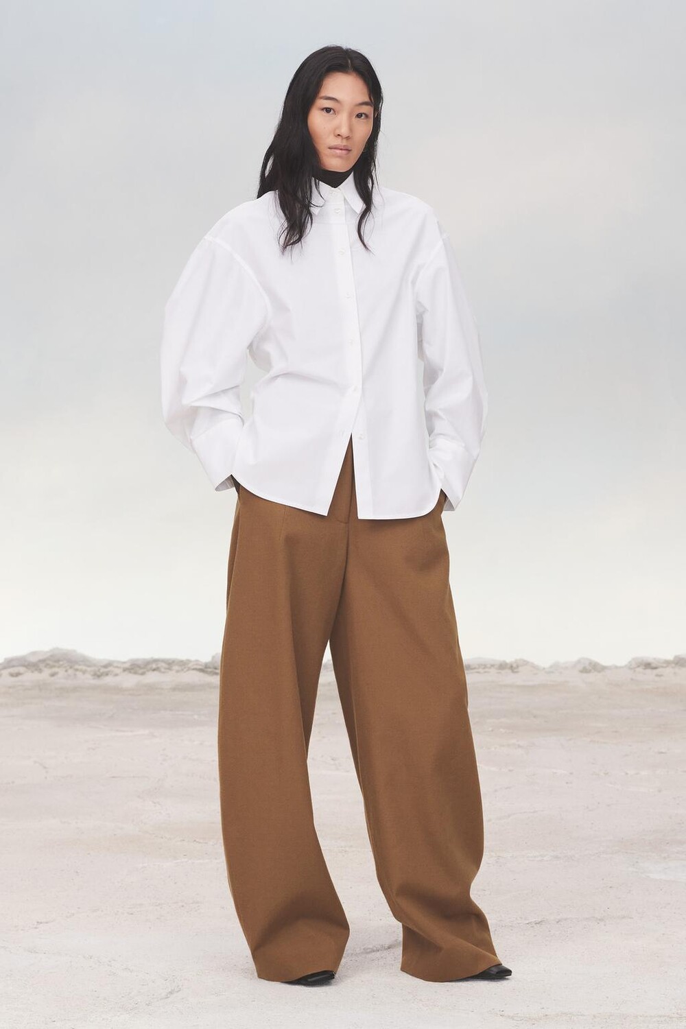 

Рубашка из поплина ZARA, цвет oyster/white