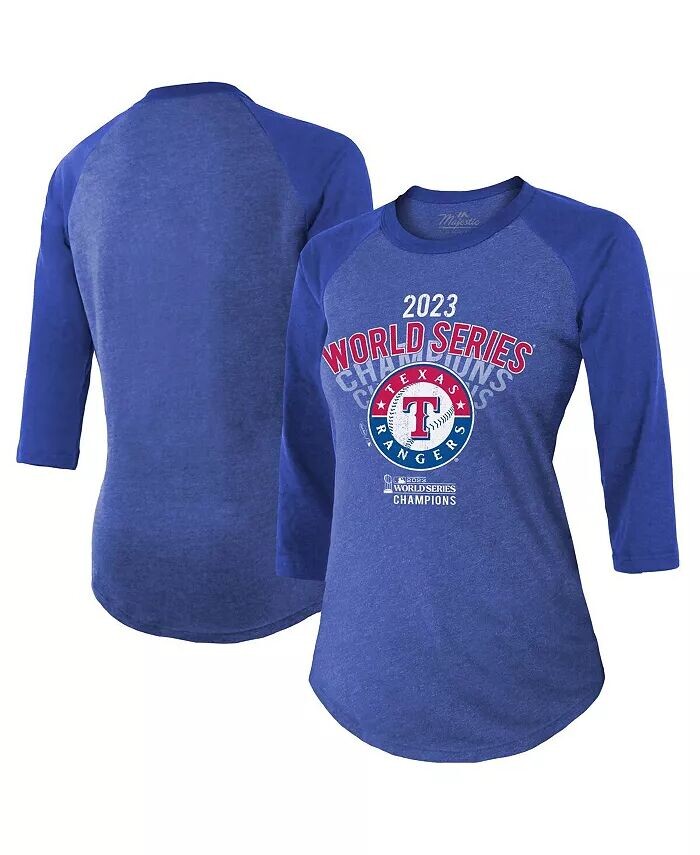 

Женская футболка с рукавами 3/4 из смеси трех цветов Royal Texas Rangers 2023 World Series Champions Out of this World Majestic