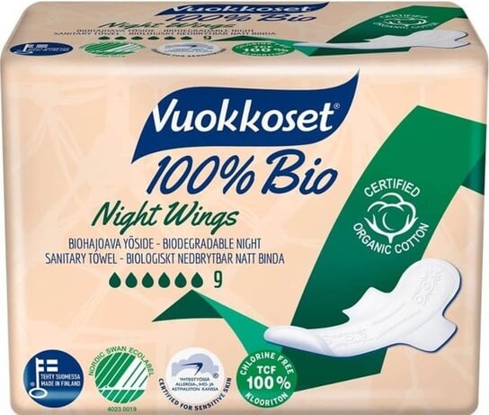 

Подушечки с крылышками на ночь, 9 шт. Vuokkoset Bio Night