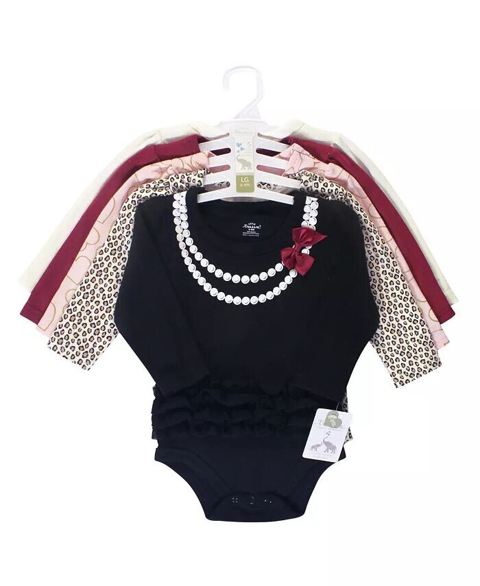 Хлопковые боди с длинными рукавами для маленьких девочек Treasure Baby, 5 шт., Черное сердце золотого цвета Little Treasure, белый — фото 2