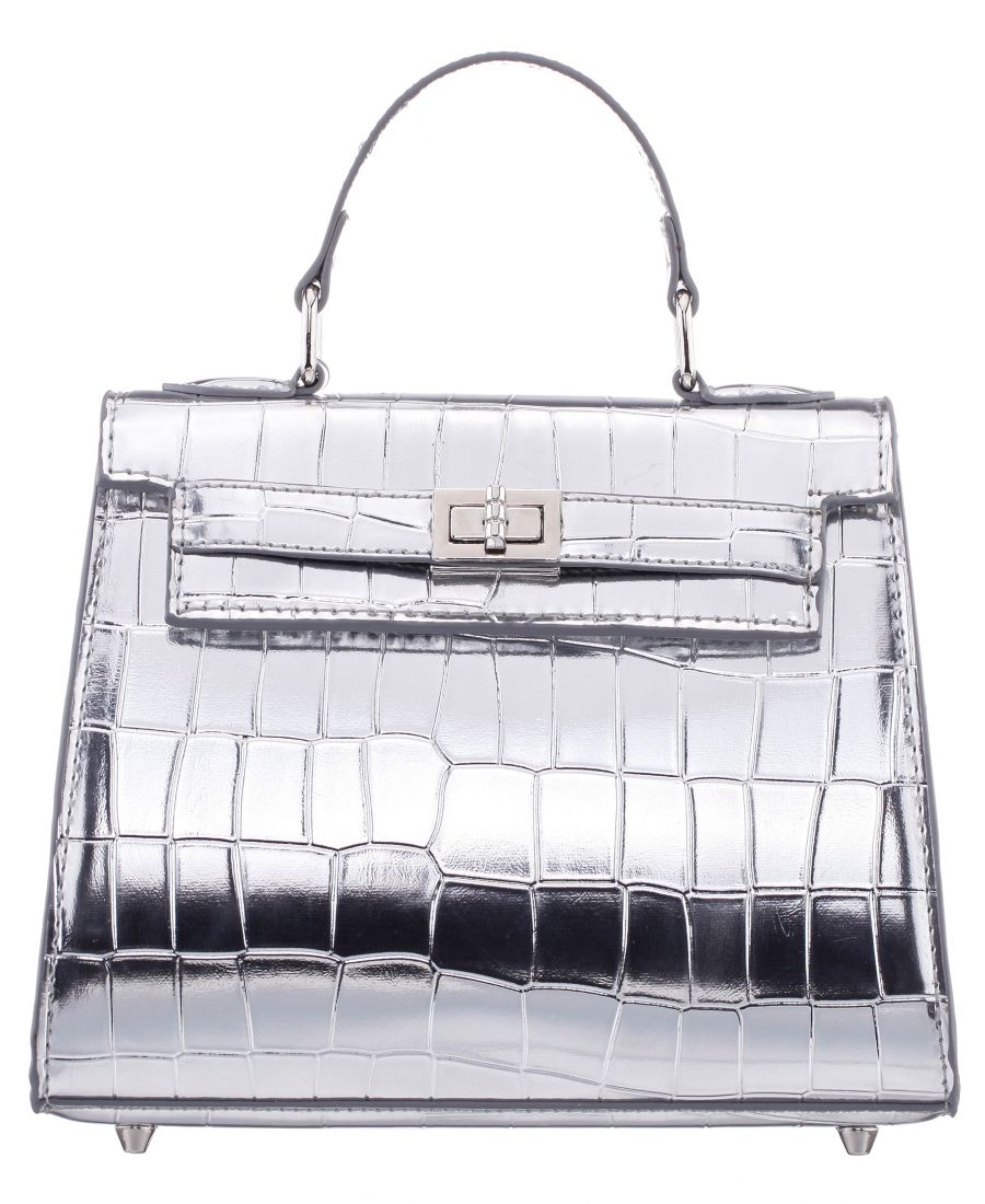 

Миниатюрная сумка-саквояж с тиснением под крокодила и магнитной застежкой Nina, Silver