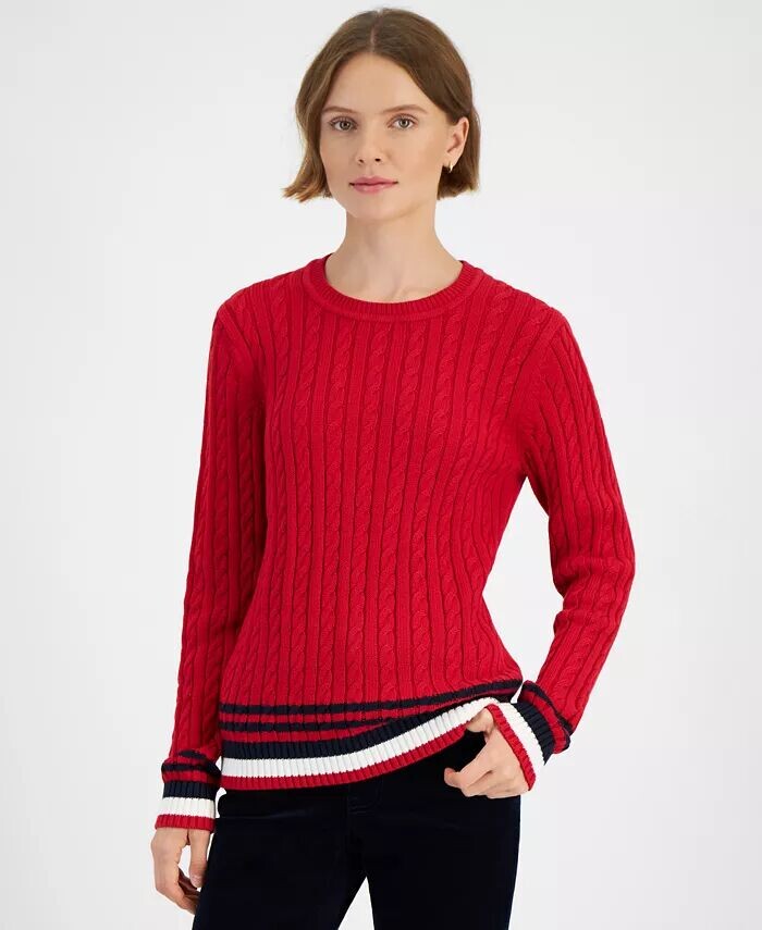 

Женский свитер с круглым вырезом и косичной вязкой Tommy Hilfiger, красный