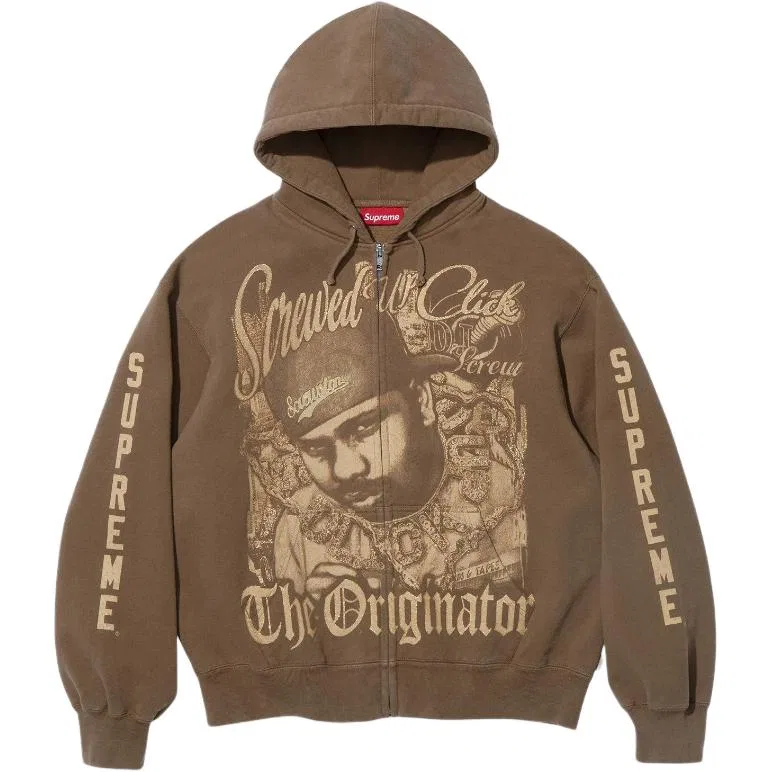Толстовка на молнии с капюшоном x DJ Screw SS26 WEEK6 унисекс Supreme, Brown