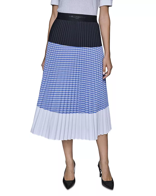 

Плиссированная юбка миди с цветовыми блоками Karl Lagerfeld Paris, синий