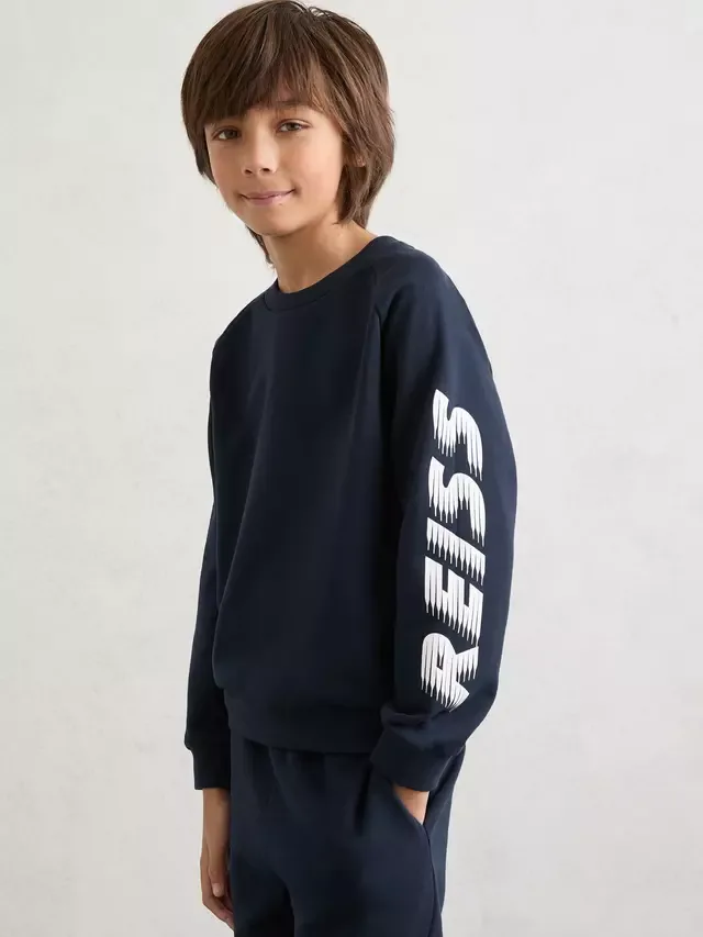 Детская хлопковая толстовка с логотипом, темно-синяя Reiss