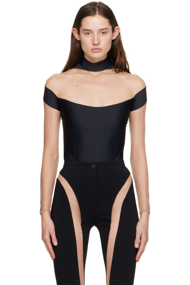 

Иллюзионный боди Mugler, черный