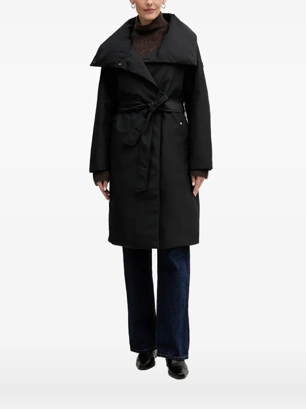 

Двубортное пальто с поясом Moose Knuckles, черный