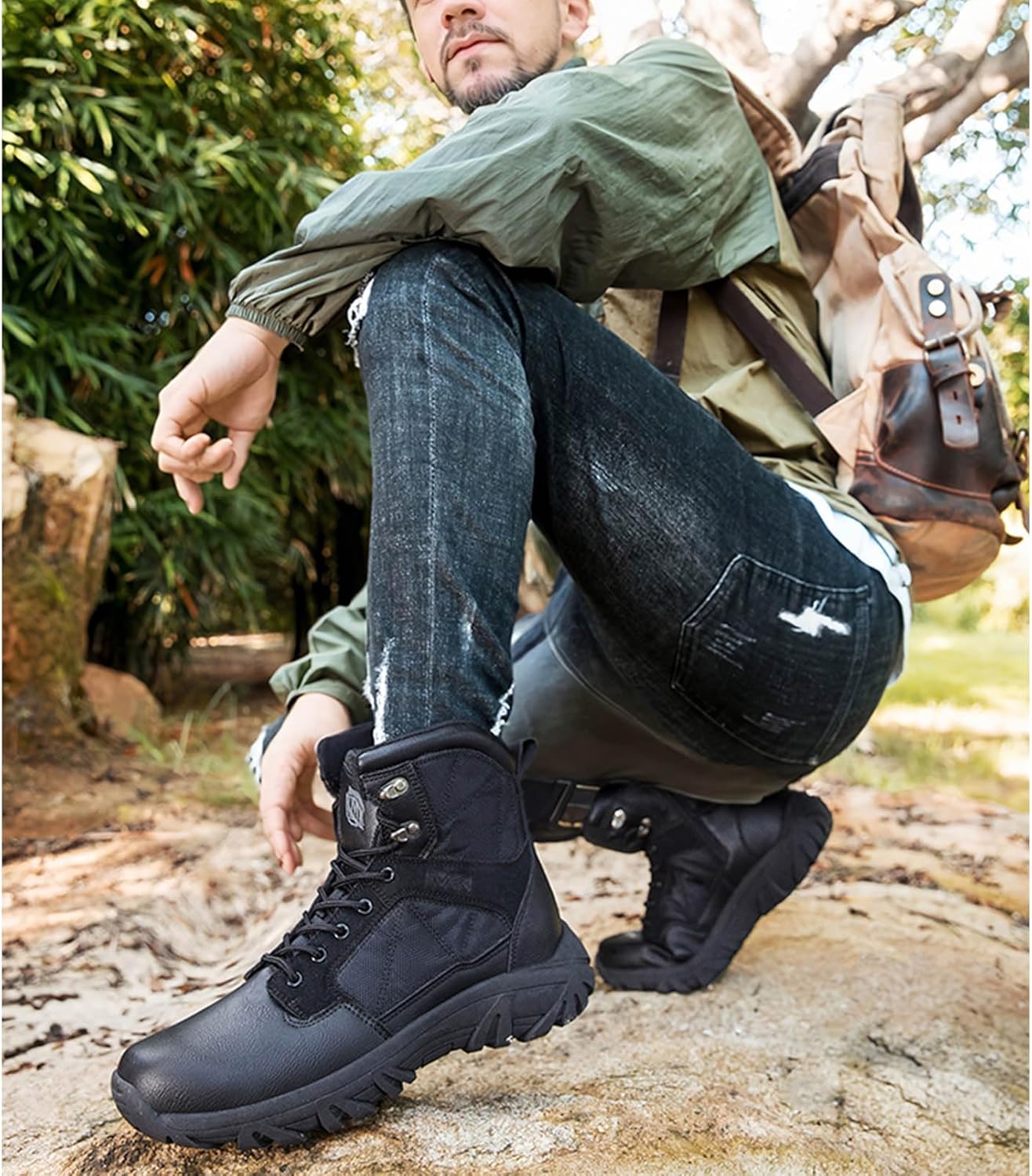 Мужские тактические ботинки Легкие походные ботинки Кожаные ботинки Botas militares para hombre Ботинки для мотоцикла Zivopah, черный — фото 2