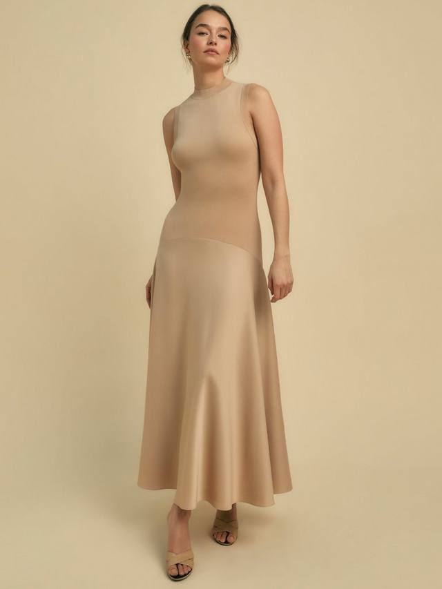 

Вязаное платье без рукавов с атласной отделкой FLORERE, Light Brown