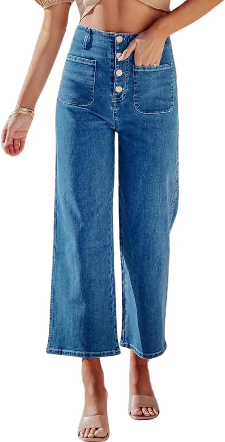 

Женские джинсы Yoeasy с высокой талией и прямыми штанинами