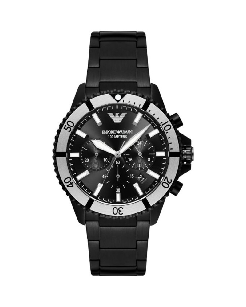 

Элегантные черные стальные часы-хронограф Armani Emporio