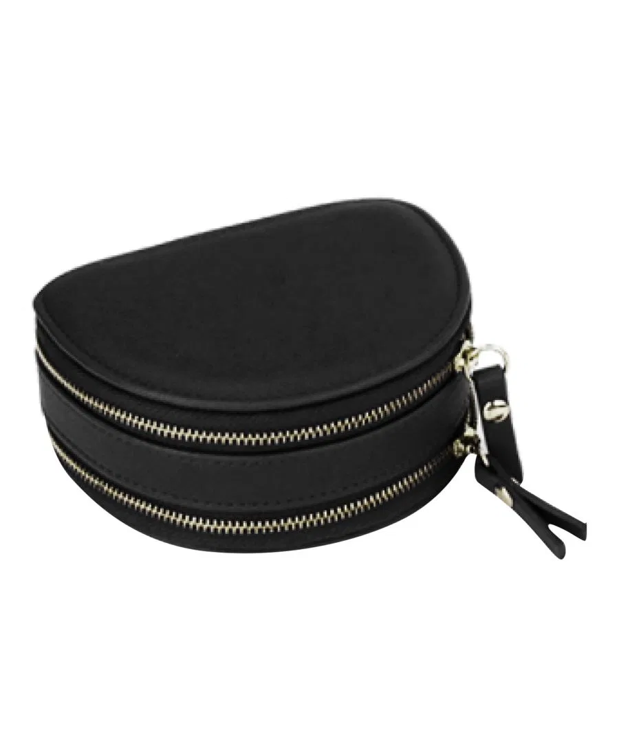 Миниатюрный кожаный дорожный футляр для ювелирных изделий Duo Mini Fashion Half Moon Mele & Co, черный