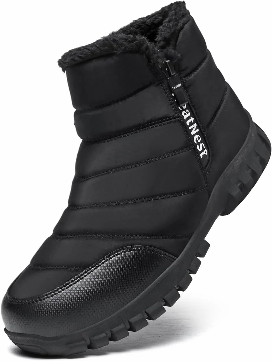 Ботинки Hanani Herren Winter-Schneestiefel mit Kunstfellfutter, wasserdicht, rutschfest, mit seitlichen Reißverschlüssen, warme Stiefel, Outdoor, leicht, Walking, Schneestiefel für Herren, Schwarz
