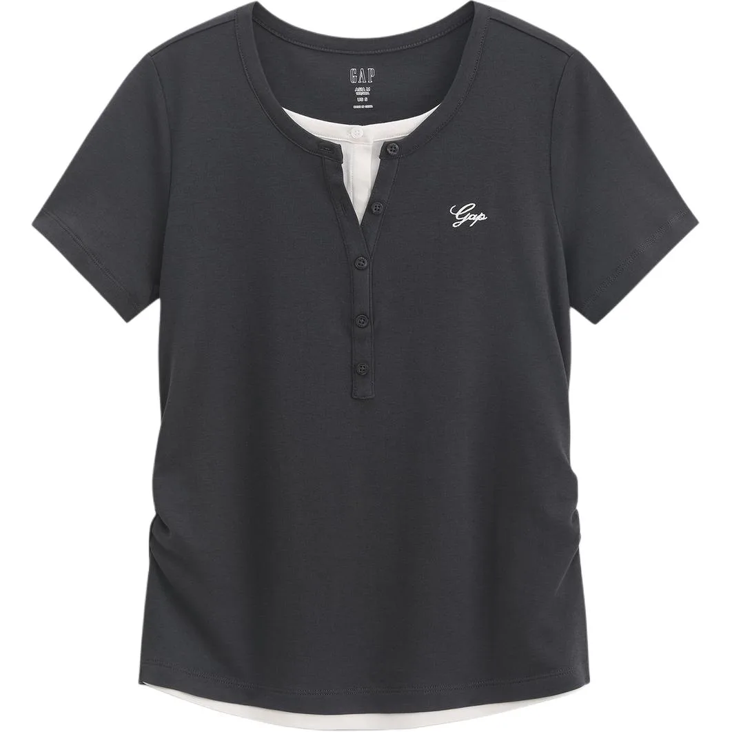 Футболка женская с воротником хенри и умеренным моком GAP, Carbon Gray