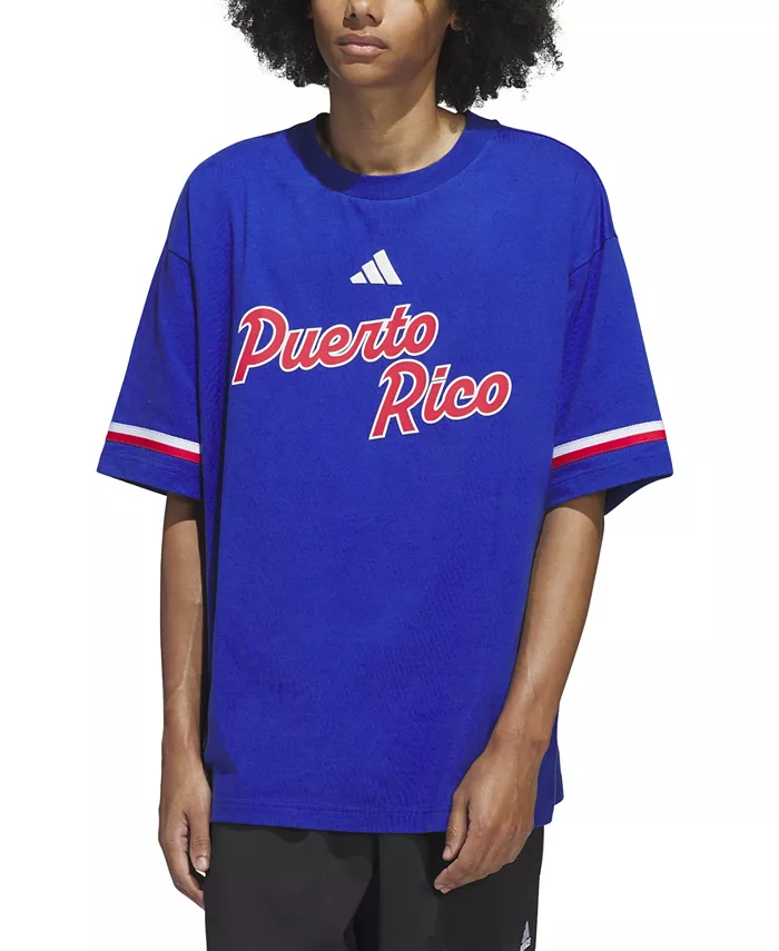 

Мужская свободная футболка с принтом Puerto Rico adidas, синий