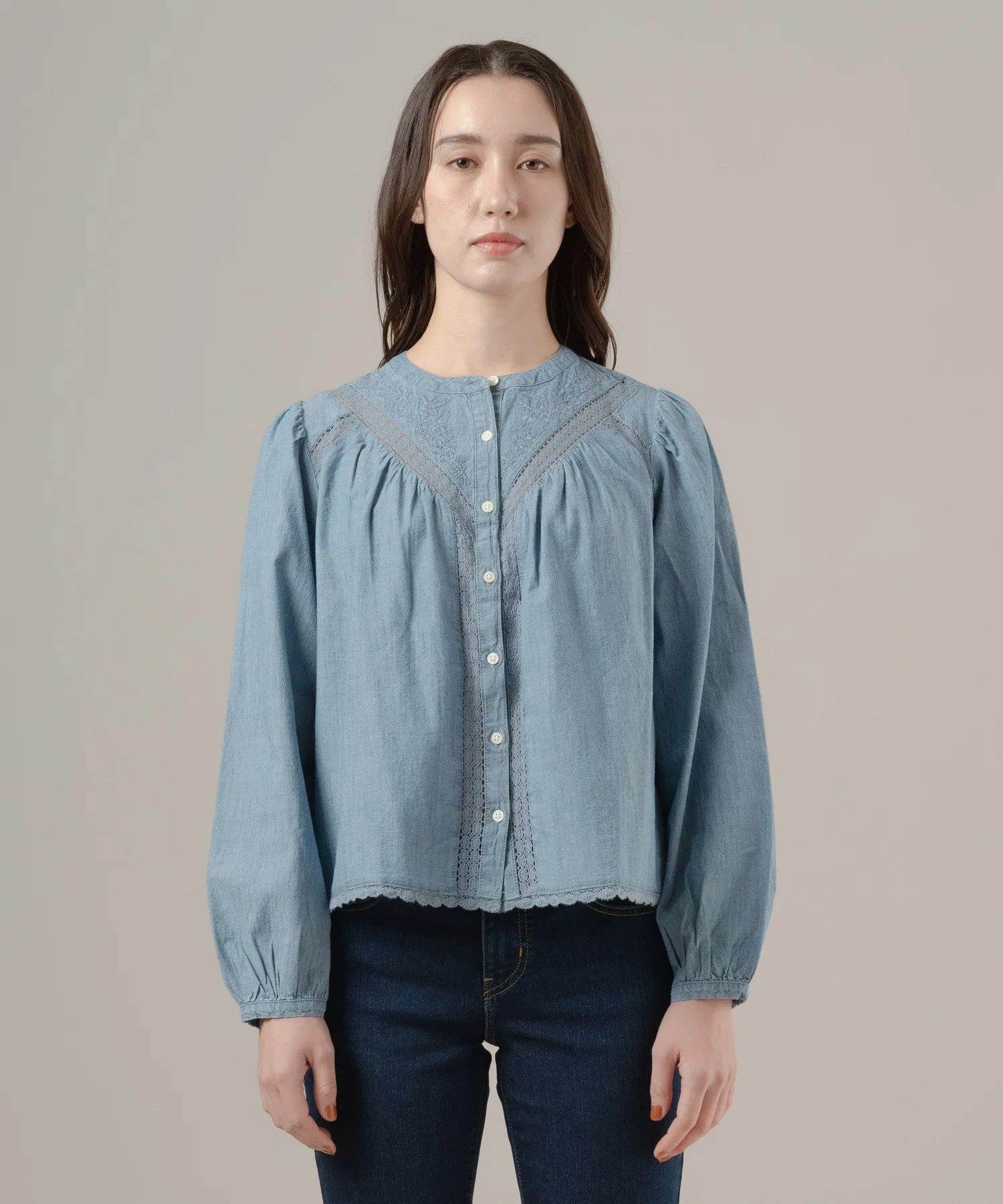 Женская хлопковая блузка Levi's Cleo с длинным рукавом тёмно-синяя — фото 3