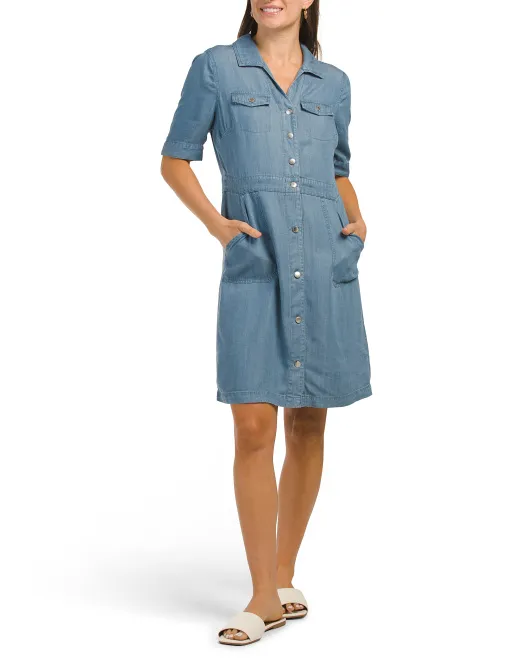 

Мини-платье Tencel на пуговицах с передним карманом-каргом Nanette Nanette Lepore, цвет Medium Wash