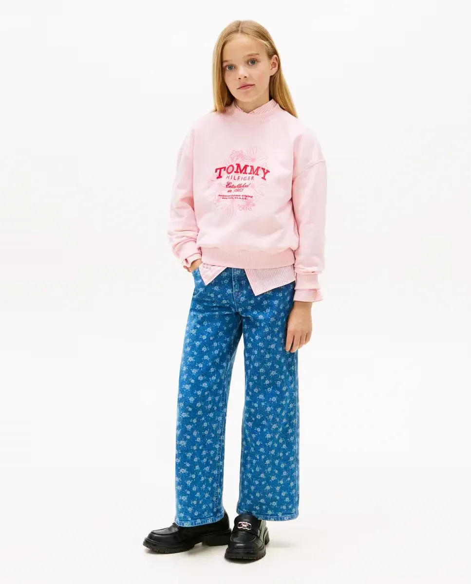 Девочка толстовка с цветочным логотипом Tommy Hilfiger, розовый — фото 4