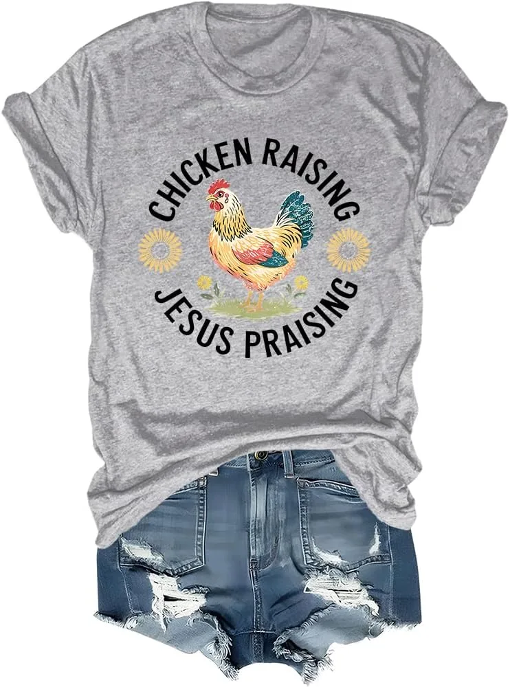 Футболка с принтом "Chicken Raising & Jesus Praising"