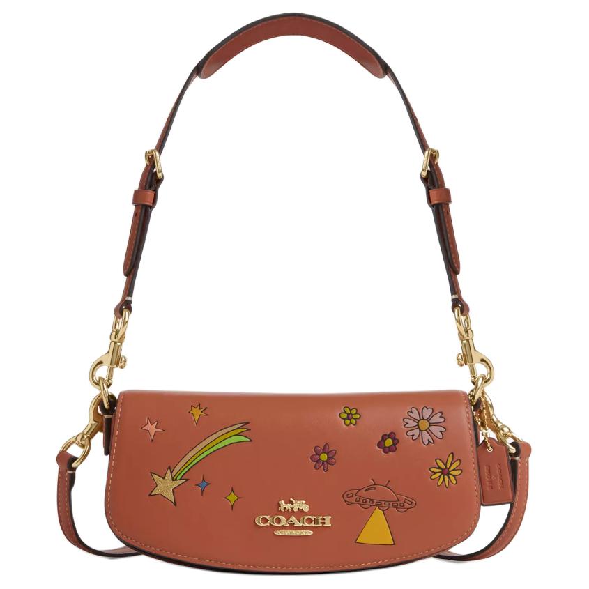 

Coach Изысканная сумка через плечо из телячьей кожи, модель «Observed By Us Collaboration», женская, цвет «выцветший оранжевый, многоцветный»