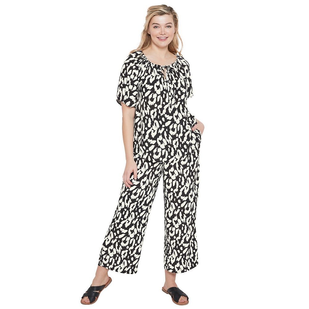 

Женские укороченные мягкие брюки больших размеров Ellos, цвет Black Ivory Print