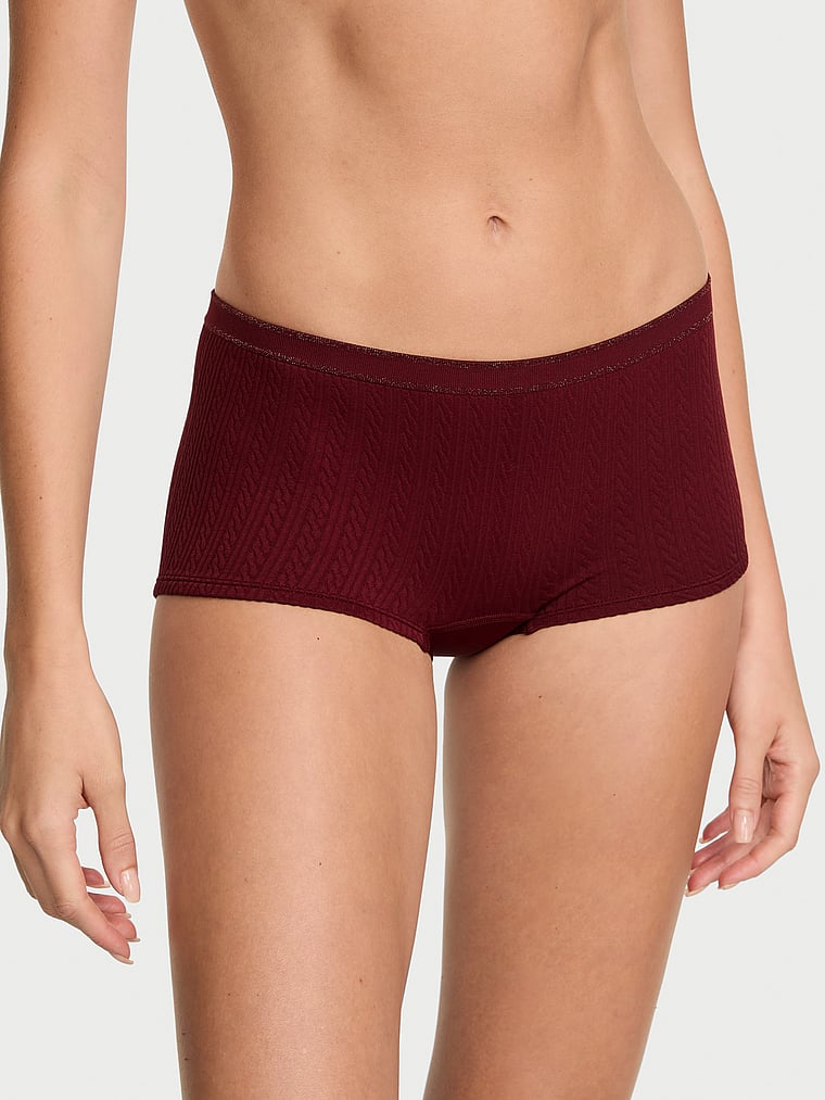 

Бесшовные трусики-шорты из трикотажа с косичками Seamless, cable knit sangria red