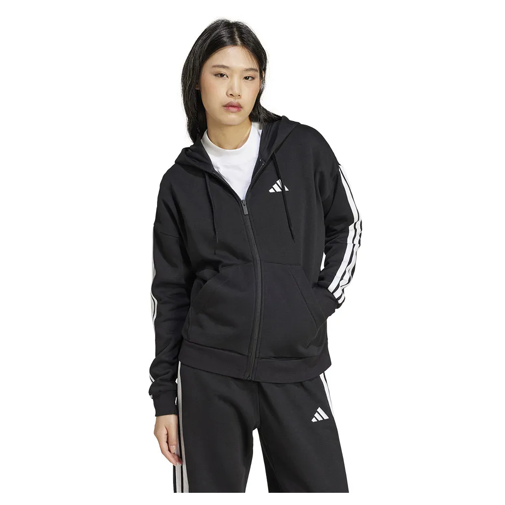 Толстовка adidas Essentials 3 Stripes Fleece full zip, черный — фото 4